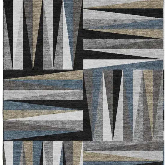 Black Beige And Ivory Geometric Washable Area Rug With UV Protection Photo 2
