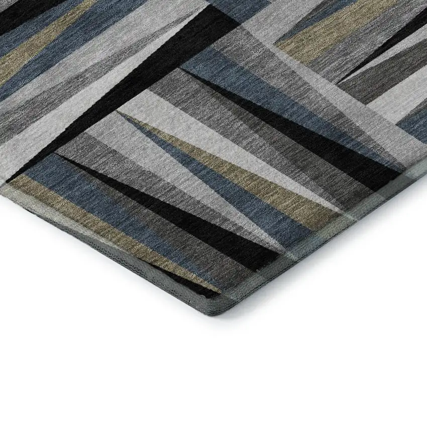 Black Beige And Ivory Geometric Washable Area Rug With UV Protection Photo 7