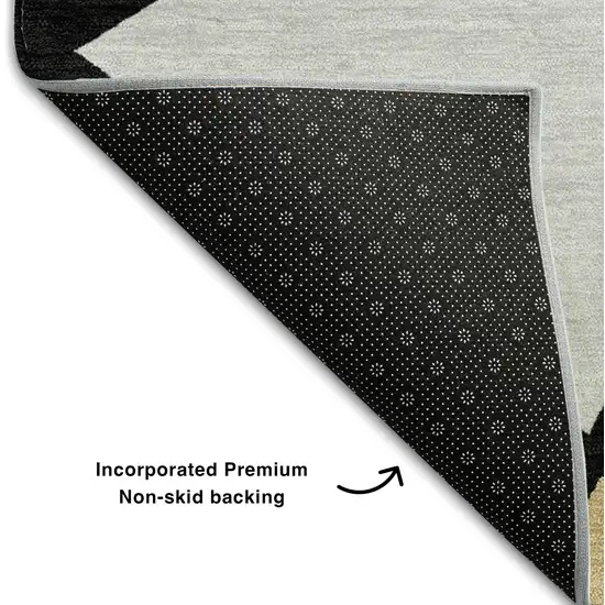 Black Beige And Ivory Geometric Washable Area Rug With UV Protection Photo 5