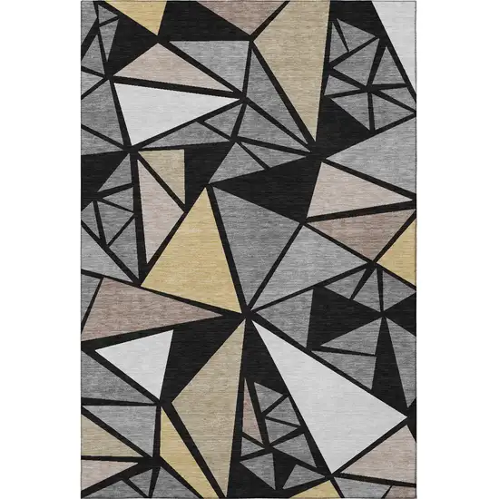 Black Beige And Ivory Geometric Washable Area Rug With UV Protection Photo 2