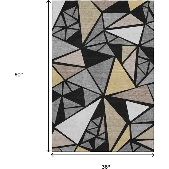 Black Beige And Ivory Geometric Washable Area Rug With UV Protection Photo 9