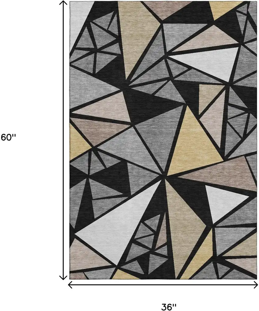 Black Beige And Ivory Geometric Washable Area Rug With UV Protection Photo 9