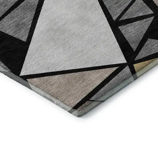 Black Beige And Ivory Geometric Washable Area Rug With UV Protection Photo 6