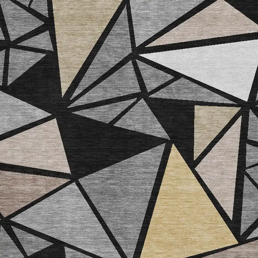 Black Beige And Ivory Geometric Washable Area Rug With UV Protection Photo 2