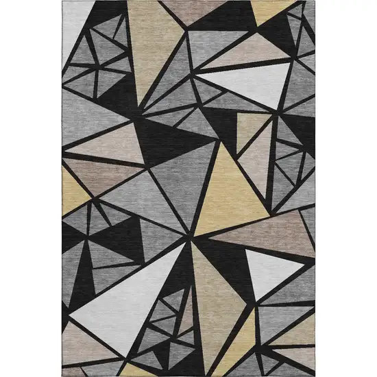 Black Beige And Ivory Geometric Washable Area Rug With UV Protection Photo 1