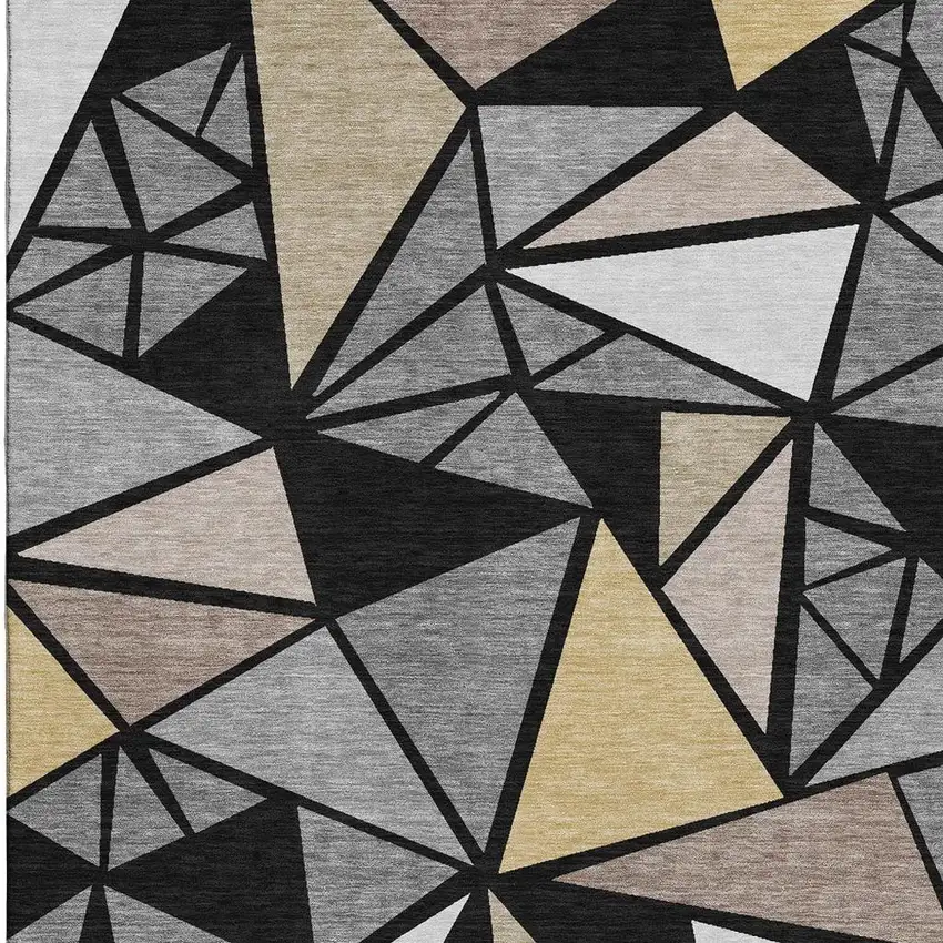 Black Beige And Ivory Geometric Washable Area Rug With UV Protection Photo 2