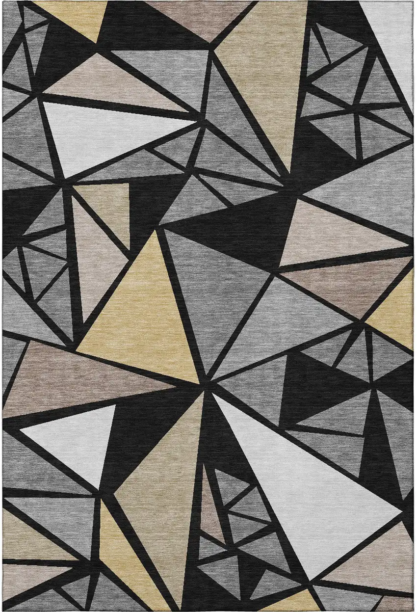 Black Beige And Ivory Geometric Washable Area Rug With UV Protection Photo 3