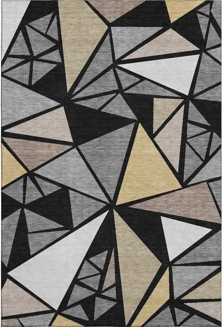 Black Beige And Ivory Geometric Washable Area Rug With UV Protection Photo 1