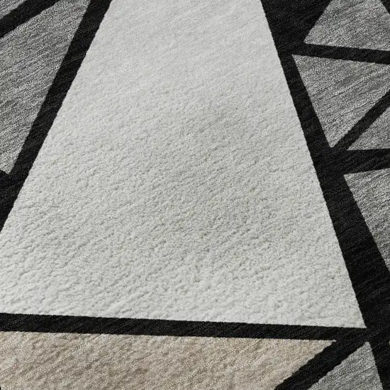 Black Beige And Ivory Geometric Washable Area Rug With UV Protection Photo 9