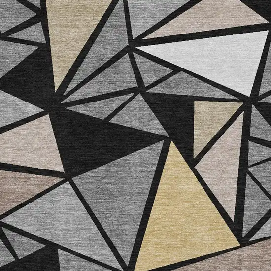 Black Beige And Ivory Geometric Washable Area Rug With UV Protection Photo 2