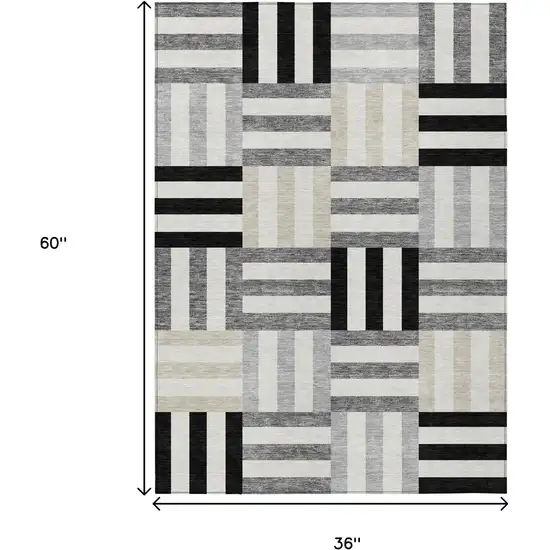 Black Beige And Ivory Geometric Washable Indoor Outdoor Area Rug Photo 3