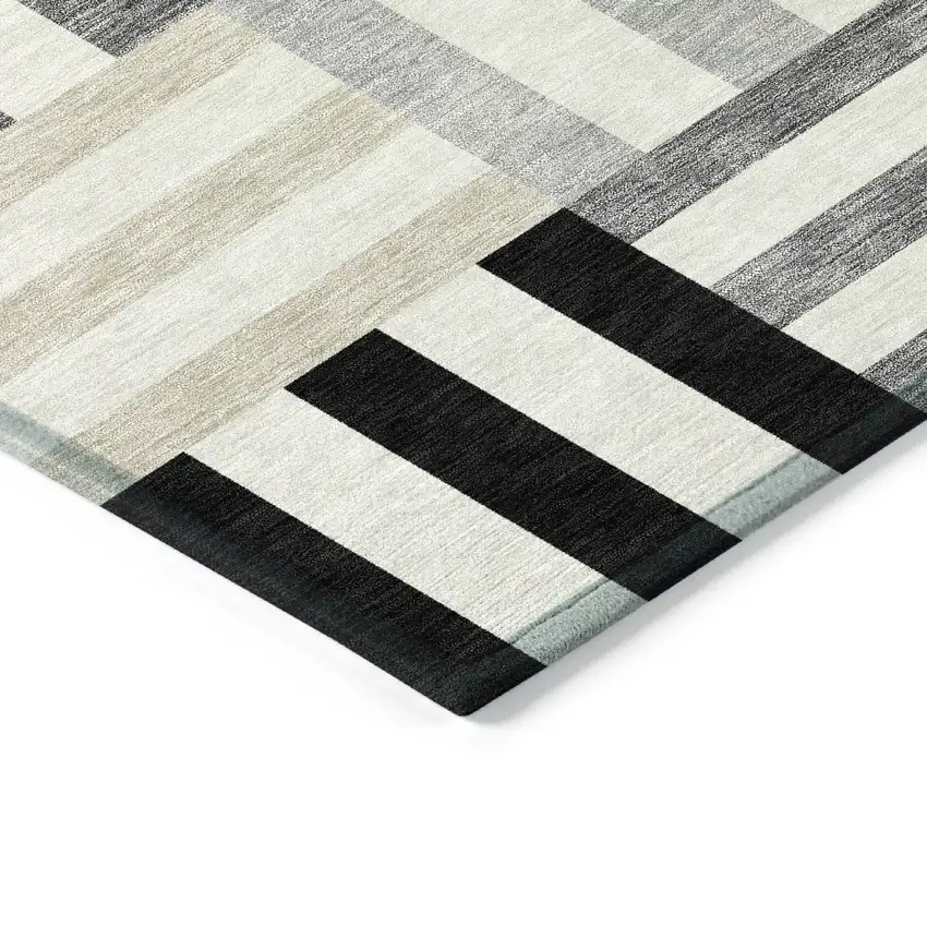 Black Beige And Ivory Geometric Washable Indoor Outdoor Area Rug Photo 6