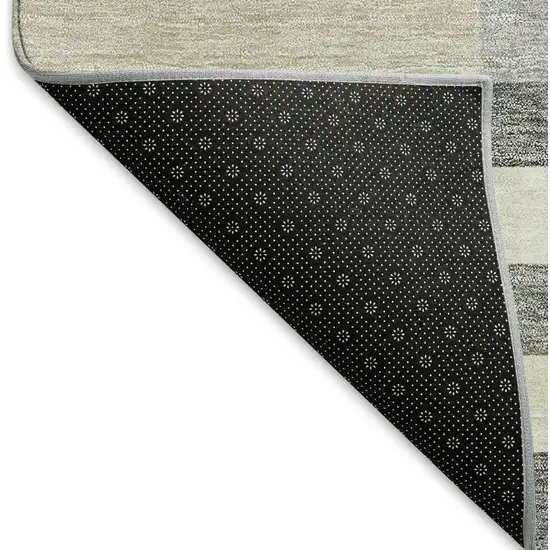 Black Beige And Ivory Geometric Washable Indoor Outdoor Area Rug Photo 5