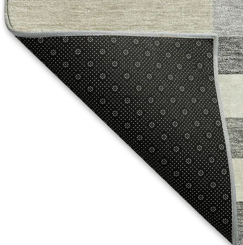 Black Beige And Ivory Geometric Washable Indoor Outdoor Area Rug Photo 5