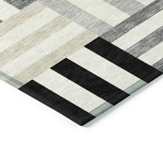 Black Beige And Ivory Geometric Washable Indoor Outdoor Area Rug Photo 7