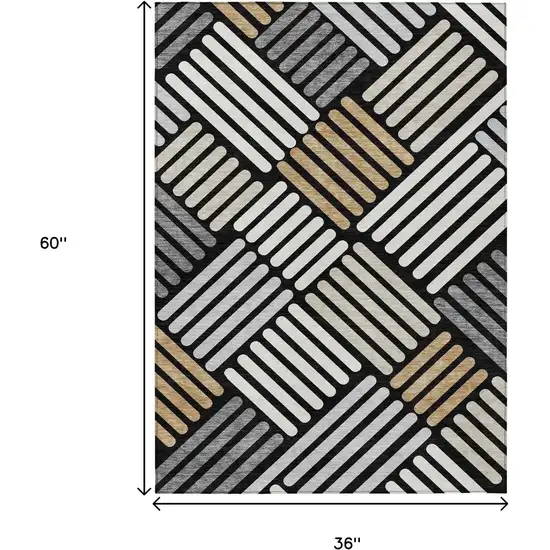 Black Beige And Ivory Geometric Washable Indoor Outdoor Area Rug Photo 3