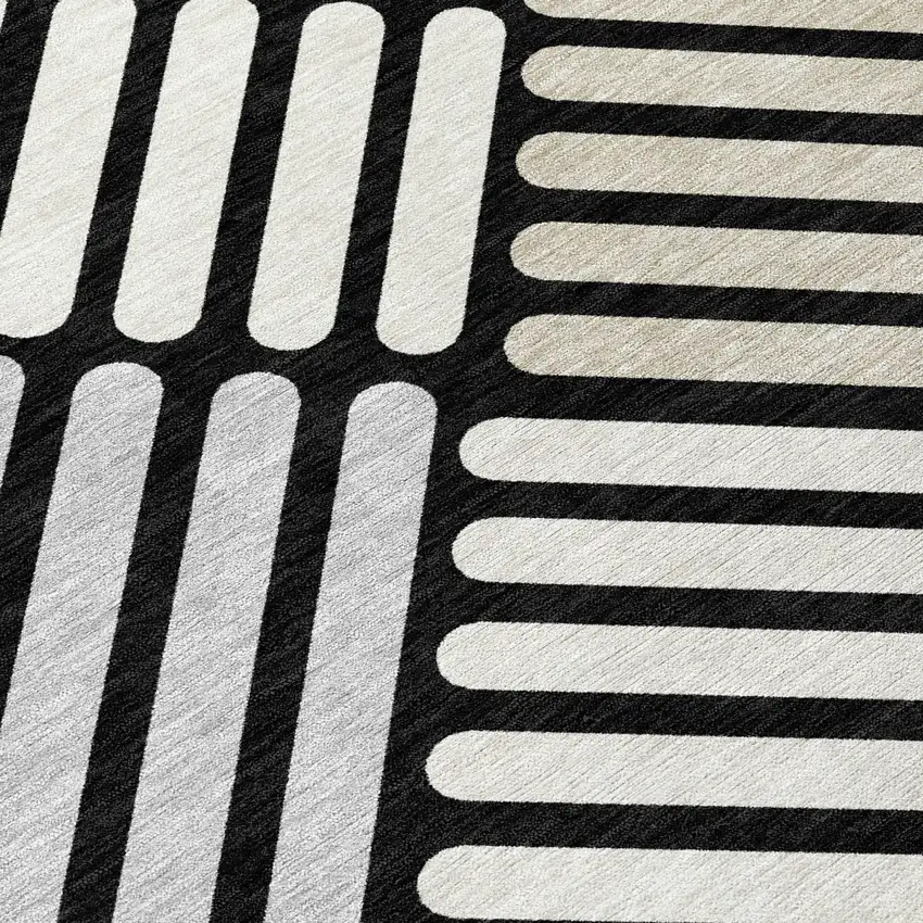 Black Beige And Ivory Geometric Washable Indoor Outdoor Area Rug Photo 8