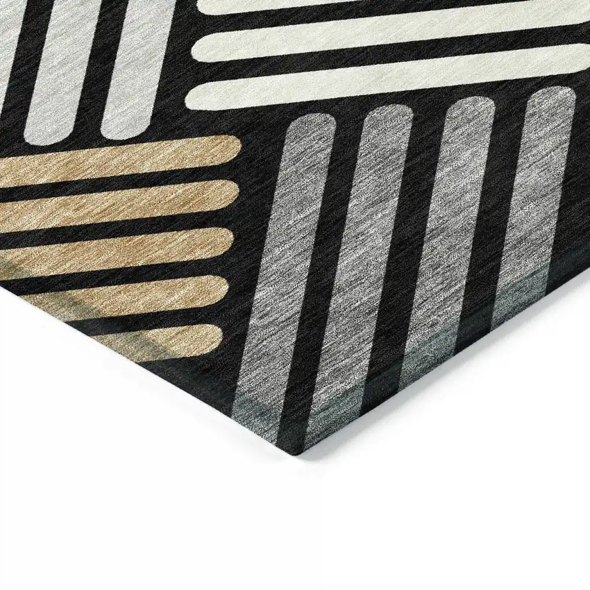Black Beige And Ivory Geometric Washable Indoor Outdoor Area Rug Photo 7