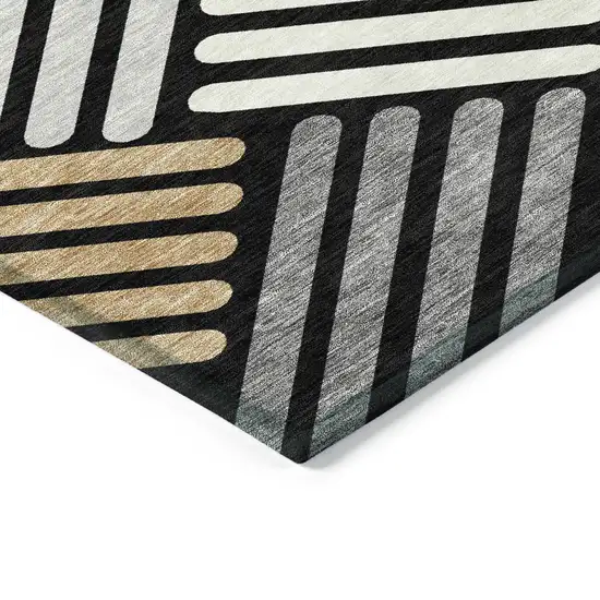 Black Beige And Ivory Geometric Washable Indoor Outdoor Area Rug Photo 6