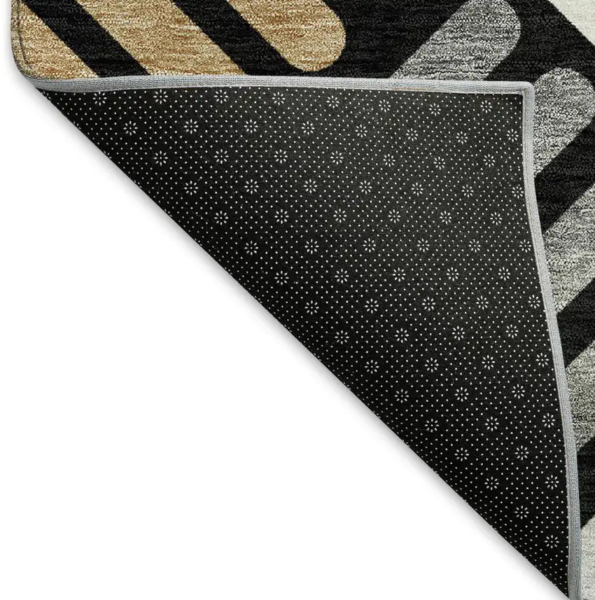 Black Beige And Ivory Geometric Washable Indoor Outdoor Area Rug Photo 4