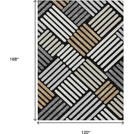 Black Beige And Ivory Geometric Washable Indoor Outdoor Area Rug Photo 3