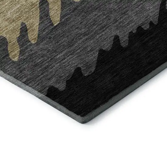 Black Beige And Silver Striped Washable Area Rug With UV Protection Photo 8