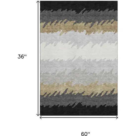 Black Beige And Silver Striped Washable Area Rug With UV Protection Photo 3
