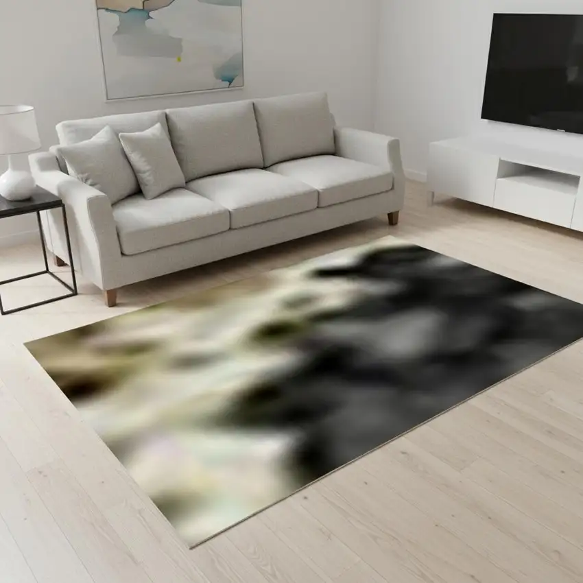 Black Beige And Silver Striped Washable Area Rug With UV Protection Photo 2