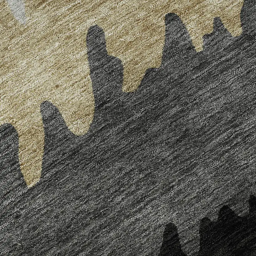 Black Beige And Silver Striped Washable Area Rug With UV Protection Photo 1