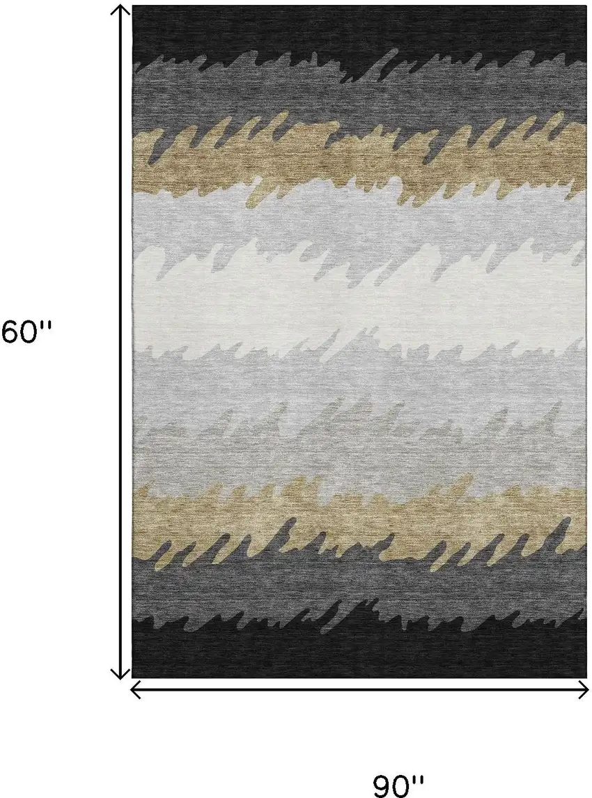 Black Beige And Silver Striped Washable Area Rug With UV Protection Photo 3