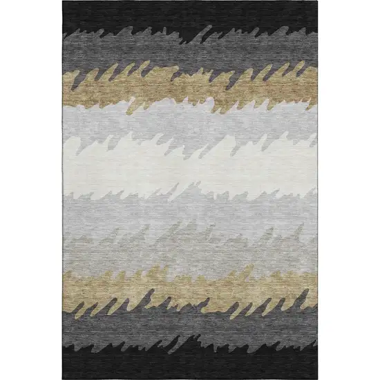 Black Beige And Silver Striped Washable Area Rug With UV Protection Photo 6