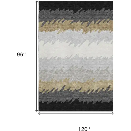 Black Beige And Silver Striped Washable Area Rug With UV Protection Photo 3
