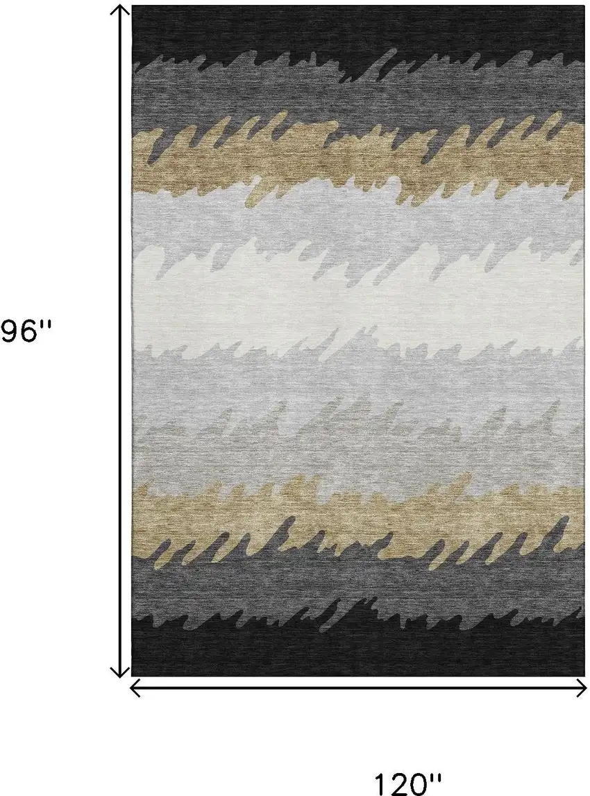 Black Beige And Silver Striped Washable Area Rug With UV Protection Photo 3