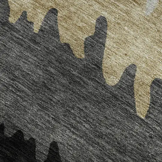 Black Beige And Silver Striped Washable Area Rug With UV Protection Photo 3