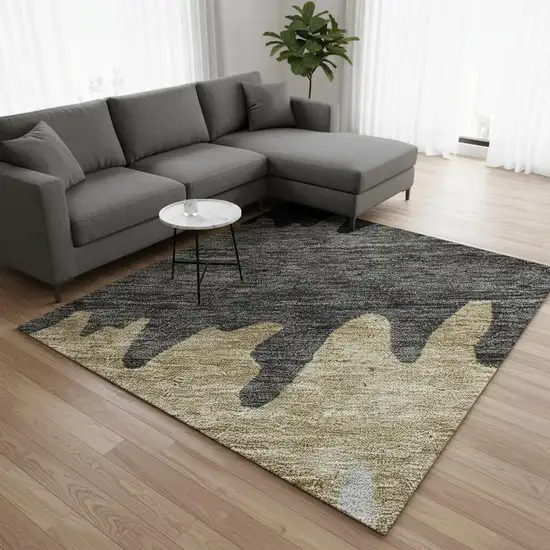 Black Beige And Silver Striped Washable Area Rug With UV Protection Photo 2