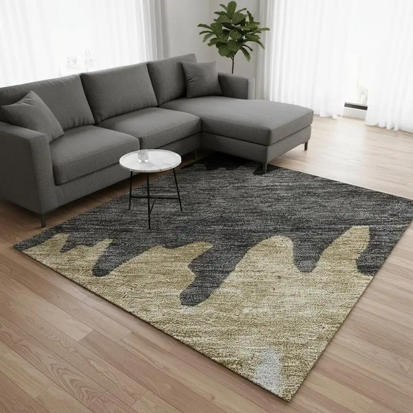 Black Beige And Silver Striped Washable Area Rug With UV Protection Photo 2