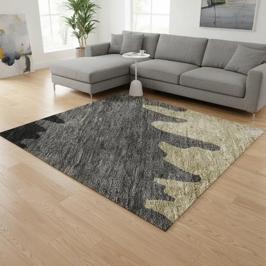 Black Beige And Silver Striped Washable Area Rug With UV Protection Photo 2