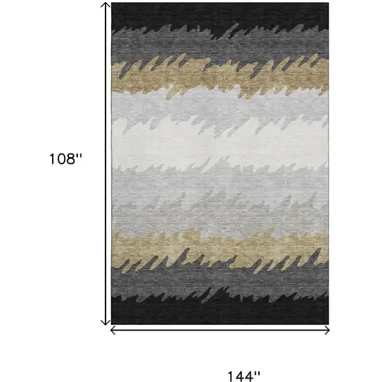 Black Beige And Silver Striped Washable Area Rug With UV Protection Photo 3