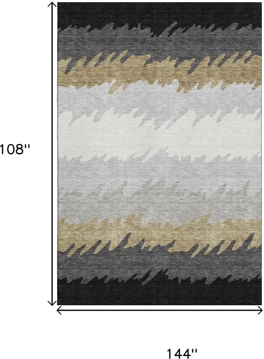 Black Beige And Silver Striped Washable Area Rug With UV Protection Photo 3