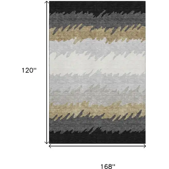 Black Beige And Silver Striped Washable Area Rug With UV Protection Photo 3