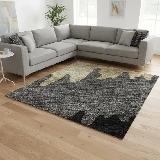 Black Beige And Silver Striped Washable Area Rug With UV Protection Photo 2