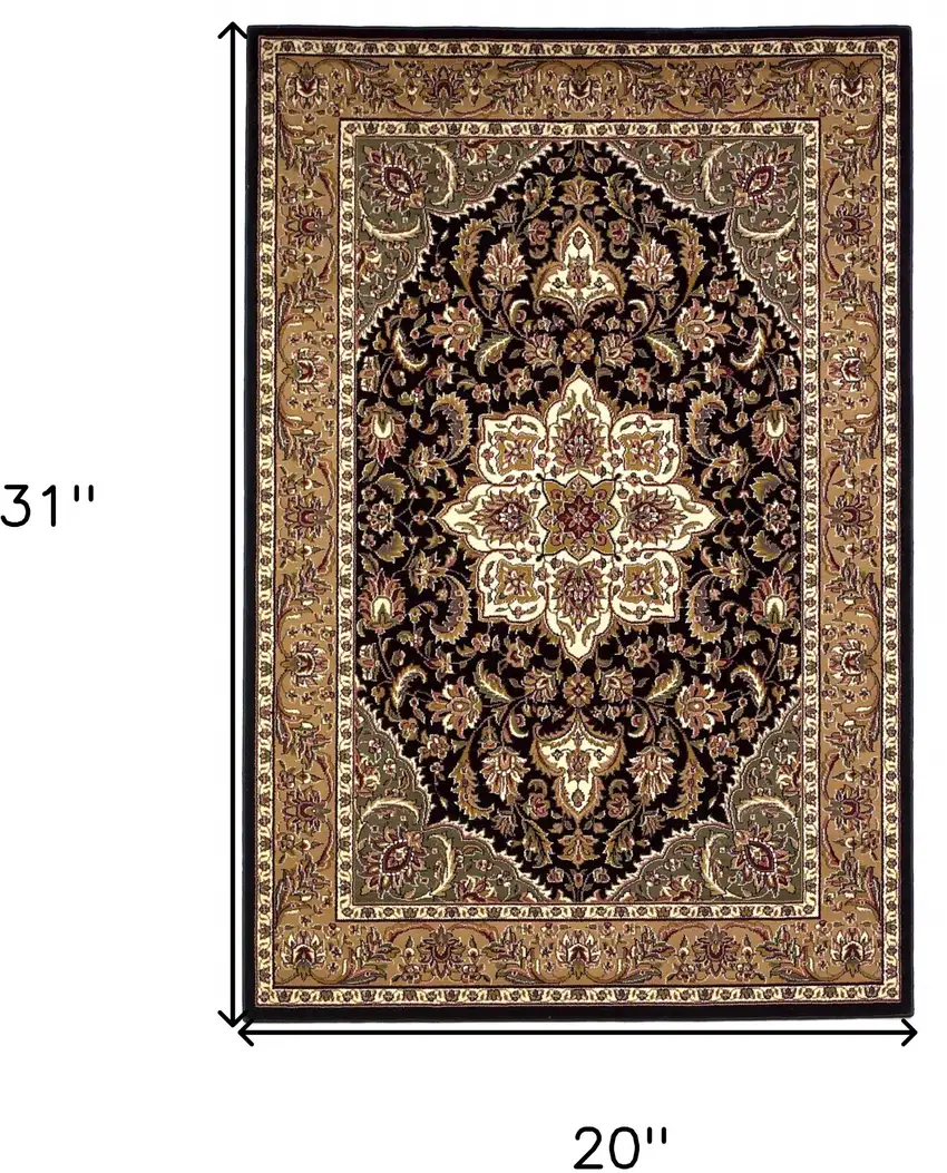 Black Beige Machine Woven Floral Medallion Indoor Accent Rug Photo 7