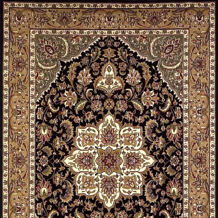 2'X3' Black Beige Machine Woven Floral Medallion Indoor Accent Rug Photo 7