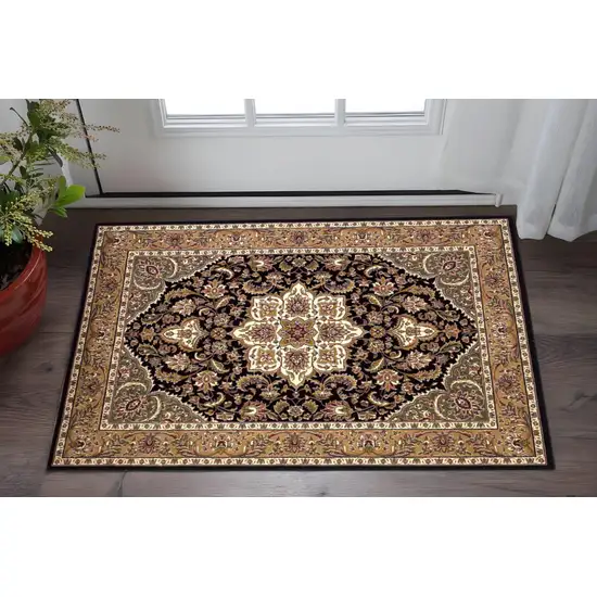 Black And Beige Floral Medallion Area Rug Photo 1