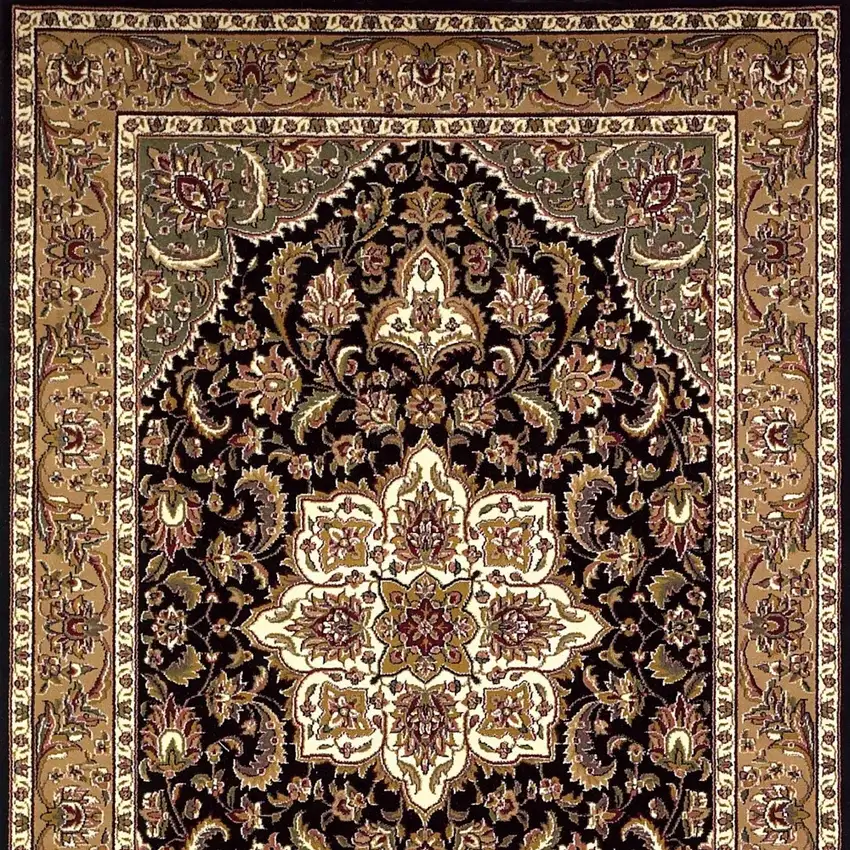 Black Beige Machine Woven Floral Medallion Indoor Area Rug Photo 7