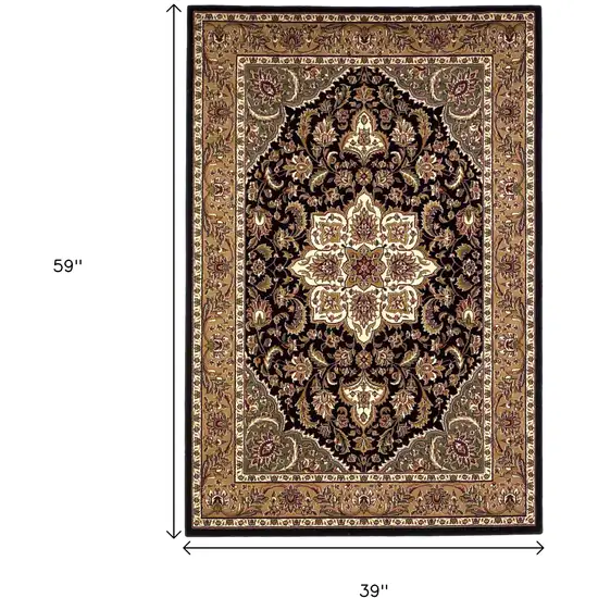Black And Beige Floral Medallion Area Rug Photo 3
