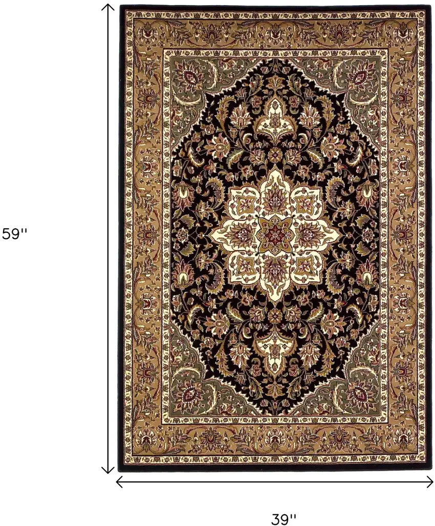 Black And Beige Floral Medallion Area Rug Photo 3