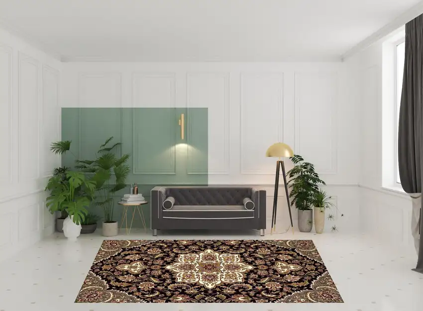 8'X11' Black Beige Machine Woven Floral Medallion Indoor Area Rug Photo 2