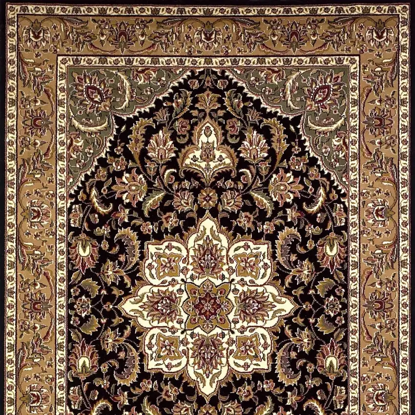Black Beige Machine Woven Floral Medallion Indoor Area Rug Photo 6