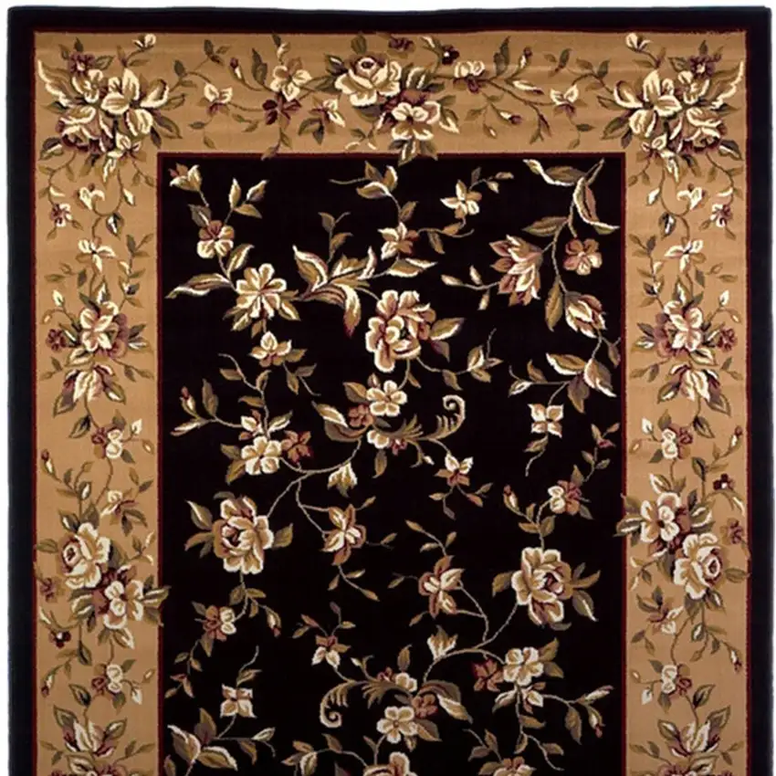 Black And Beige Octagon Floral Vines Area Rug Photo 5